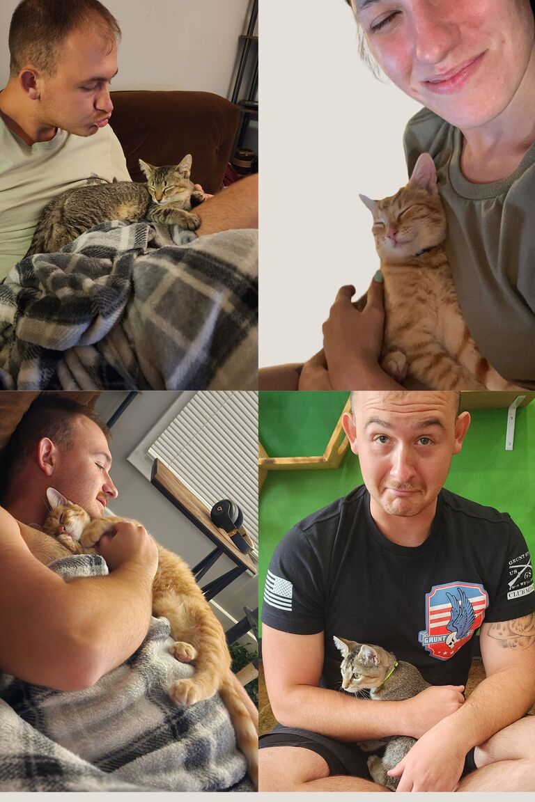 We started our "family" after visiting a cat cafe in Harrisonburg, Virginia.  As you can see in the bottom right corner, Scott fell in love with Paisley. 

When we found out that Paisley was adoptable but also needed a friend, we adopted Kolby Jack and Paisley as a pair.  


They are even harness-trained and ready to travel alongside us. 