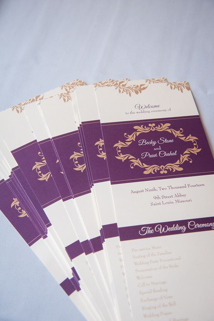 Elegant Purple And Gold Wedding Programs