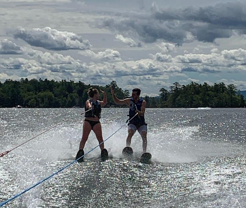 Never miss an opportunity for doubles water skiing 