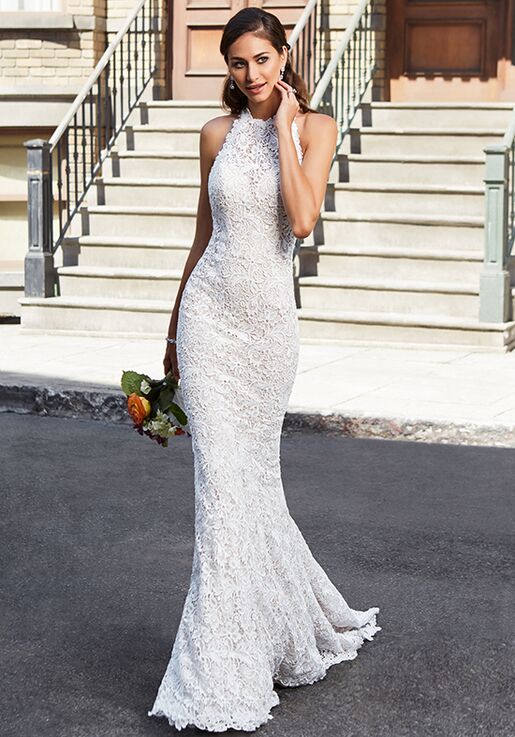 illusion lace halter sheath wedding dress