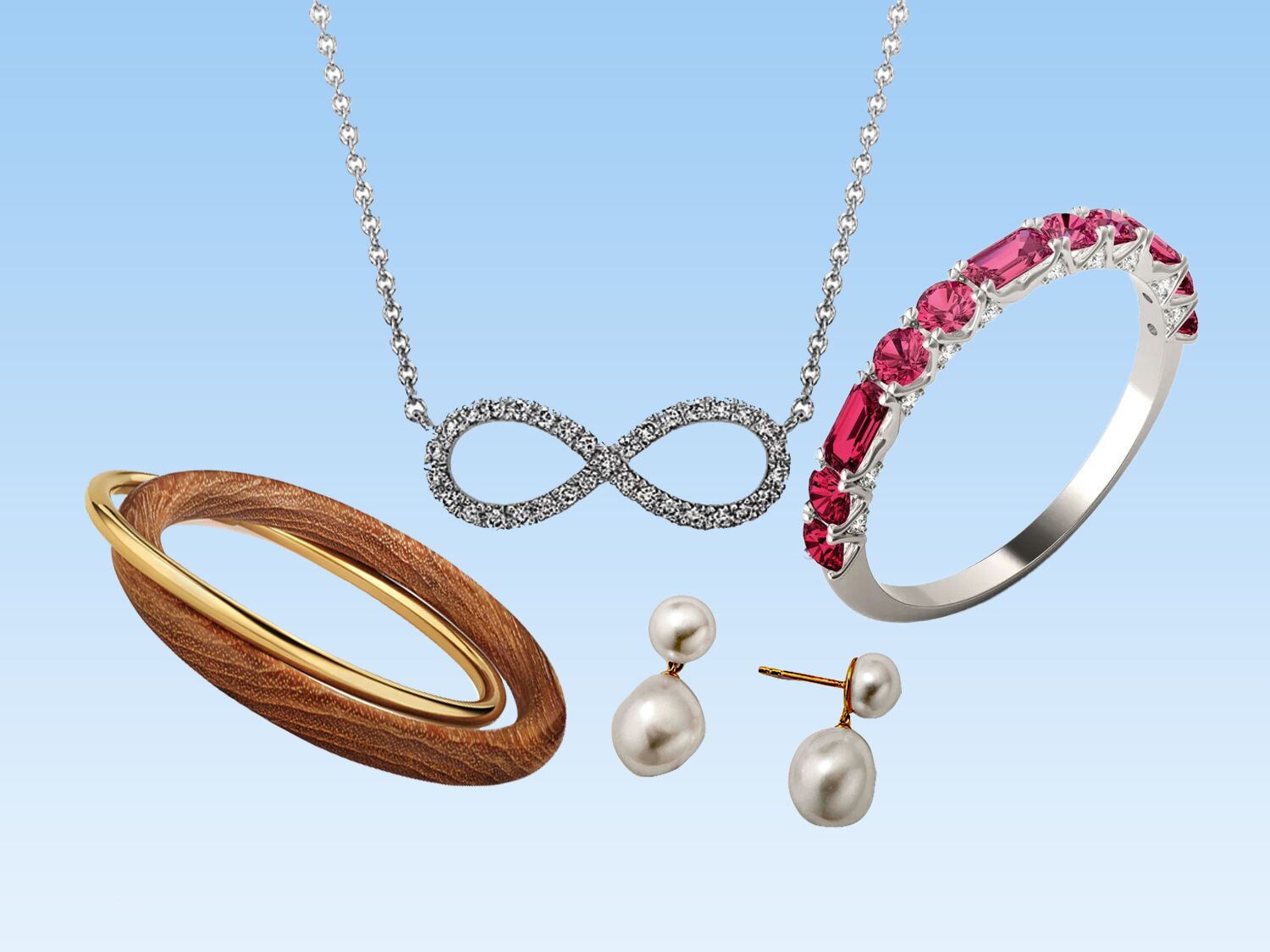 Graphic of four anniversary jewelry gift ideas