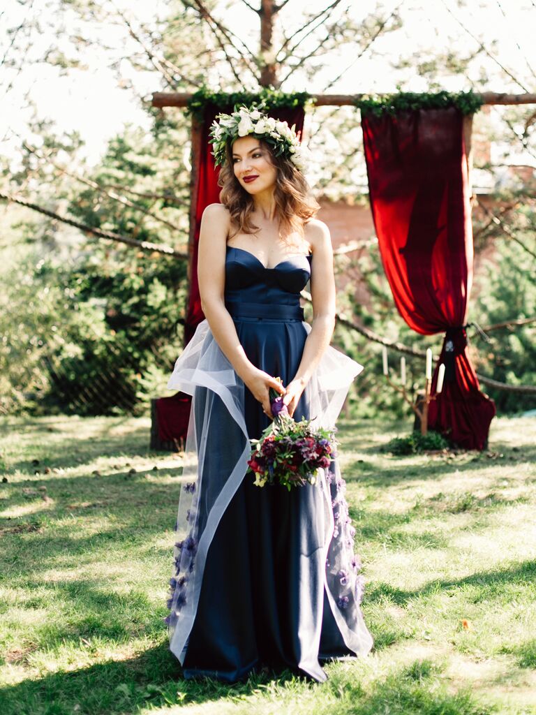 sapphire blue and white wedding dress