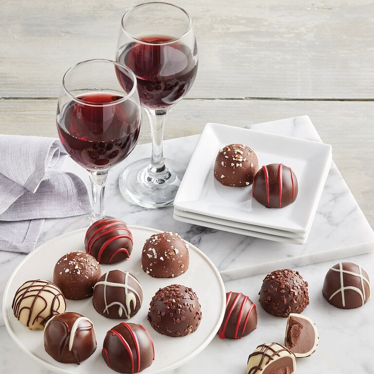 Wine and chocolate gift basket idea for 45th anniversary. 