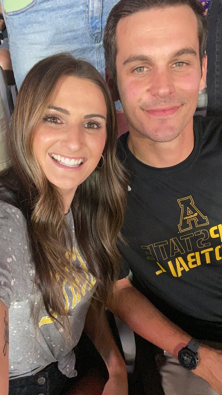 App vs. ECU at Panther's Stadium. They played  a video on the big screen that featured Zach's football glory days and I stood up and screamed "That's my boyfriend!" Zach didn't talk to me the rest of the game but I did make him take this selfie! 
📍Bank Of America Stadium, Charlotte NC