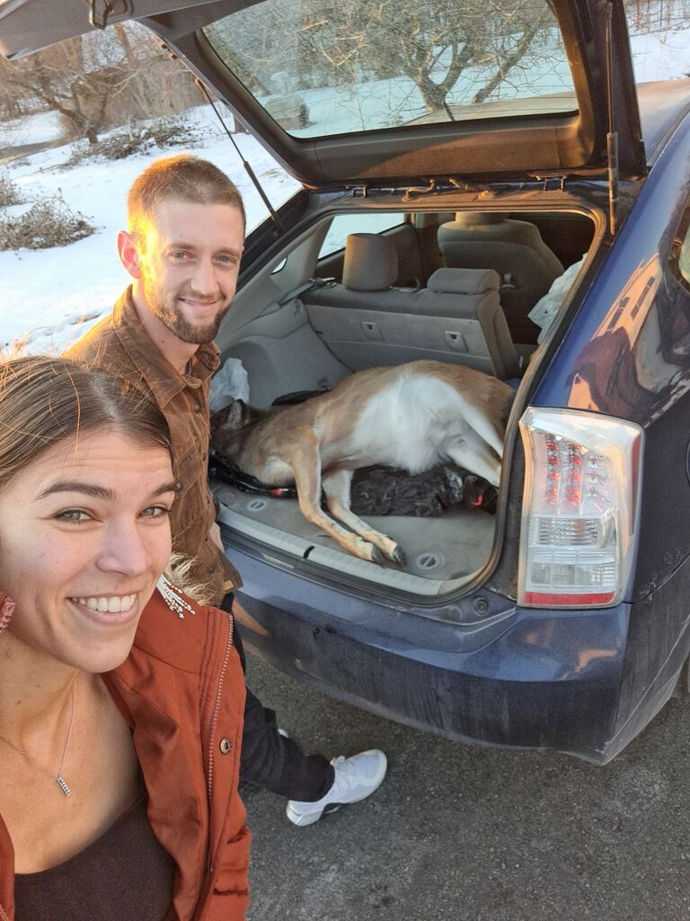 There's nothing we can't do together! Harvesting road kill in my Prius, no problem.