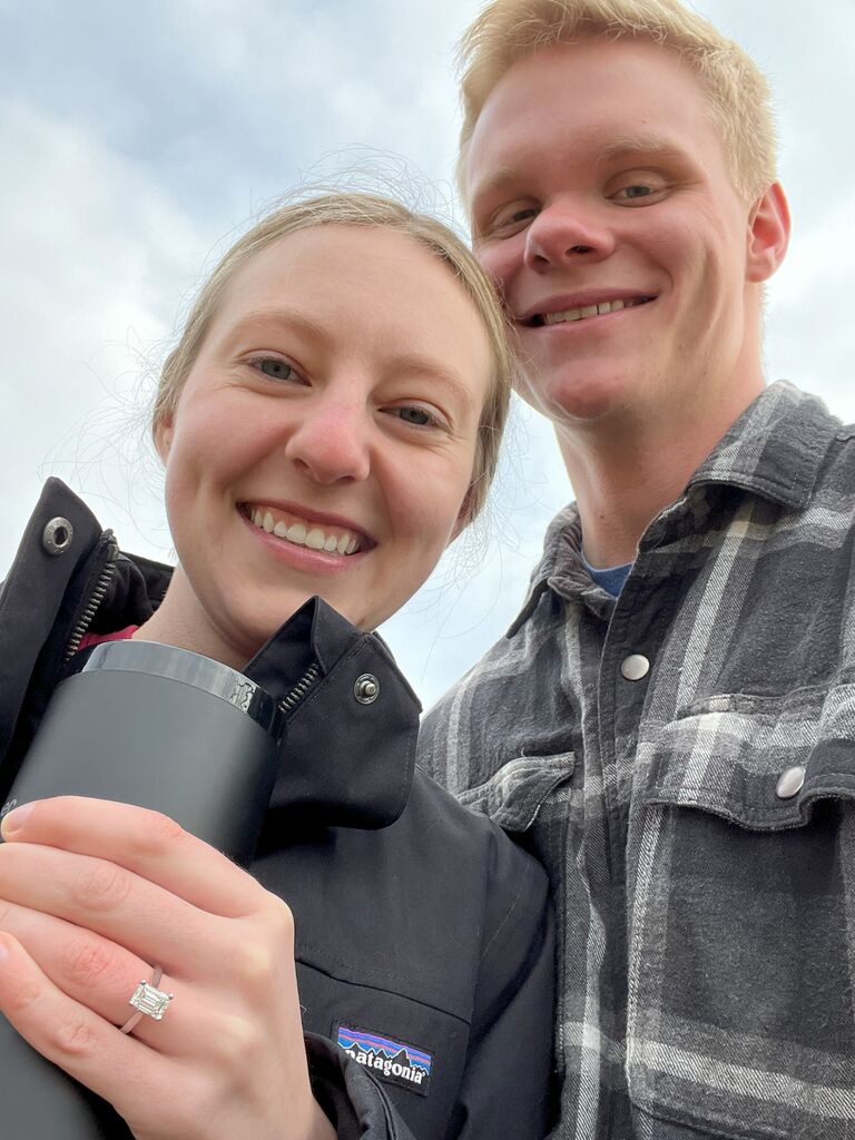 Sam asked Abby to be his wife while on a crisp morning walk around the apple orchard.