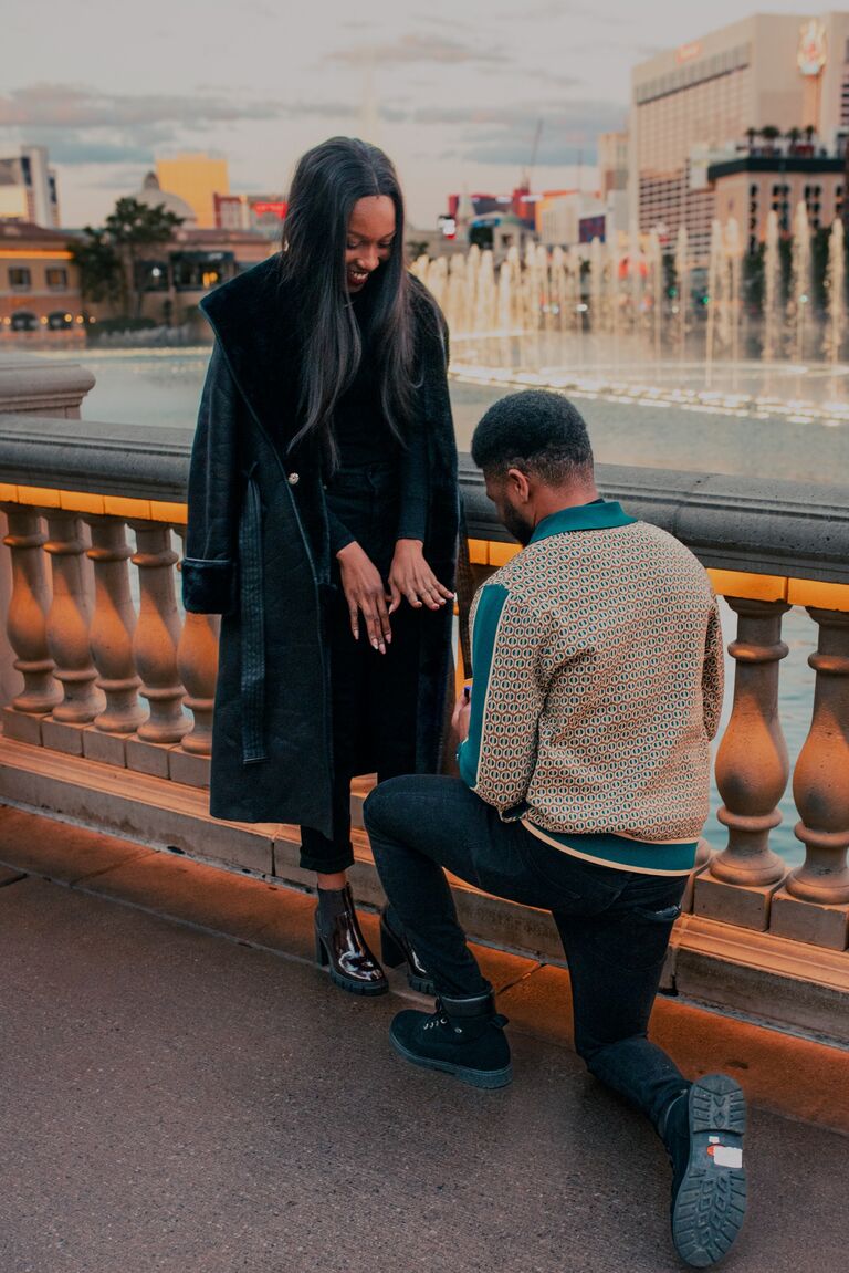 Prince Nnamdi bends the knee for Princess Oge in Las Vegas. She said Yes! 🕺🏽💃🏽