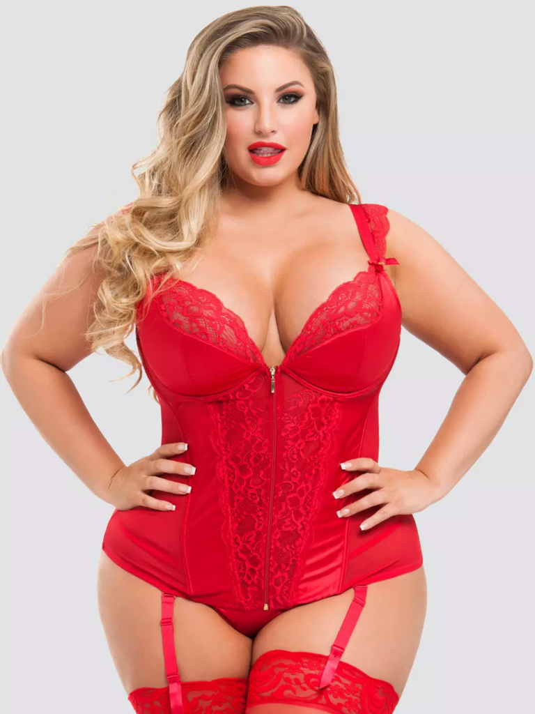 Plus Size Bustier Corset Lingerie and Garter Belt Set with Push Up