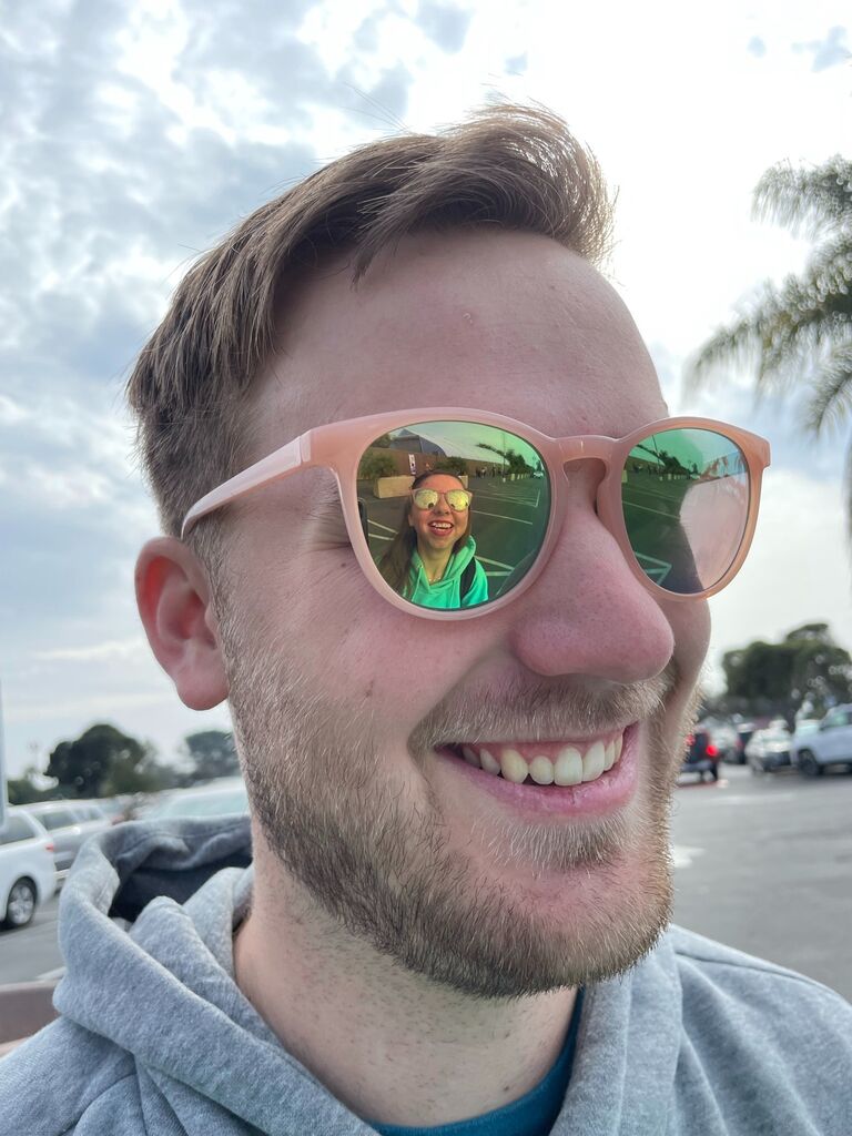 Fun Fact: Cam makes Blake take this picture everytime they go to SeaWorld; she will make extra stops to buy glasses to recreate this picture.