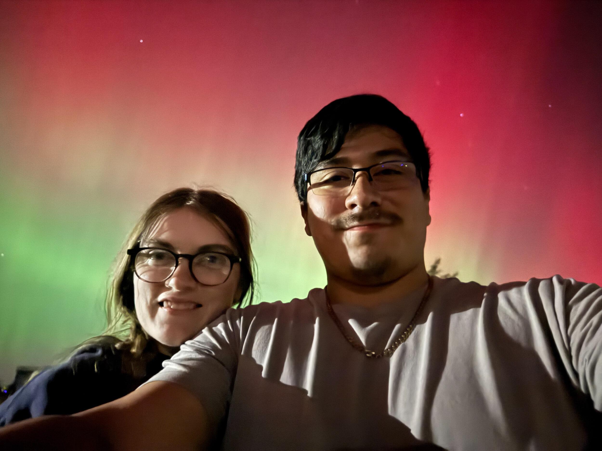 Octavio and Rachel saw the Northern Lights together at Rachel's parents house. 