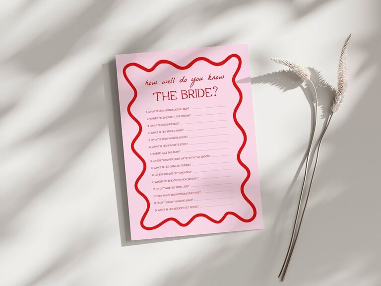 "How well do you know the bride" bridal shower game