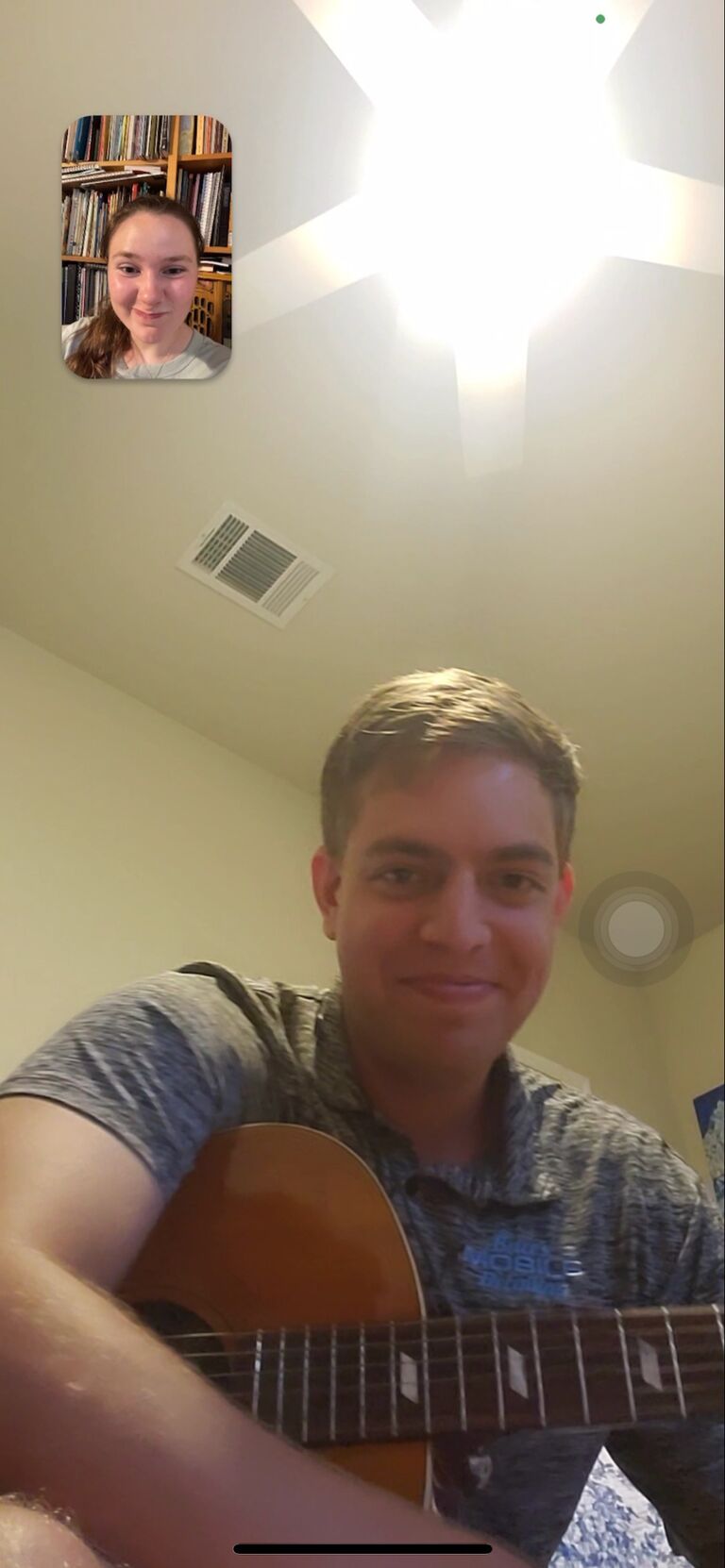Back to being hundreds of miles apart, here is a snapshot of one of the many serenading sessions where Matthew makes Mary's heart burst due to his unmatched musical talent. His classic set list of late has been, Flight of the Concords, Willie Nelson, and Tyler Childers but he does take requests...