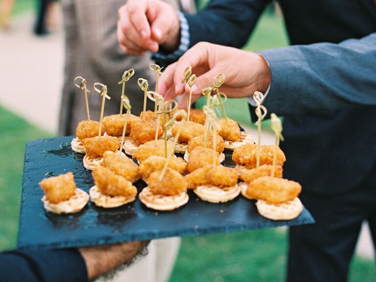 Mini chicken and waffles wedding catering