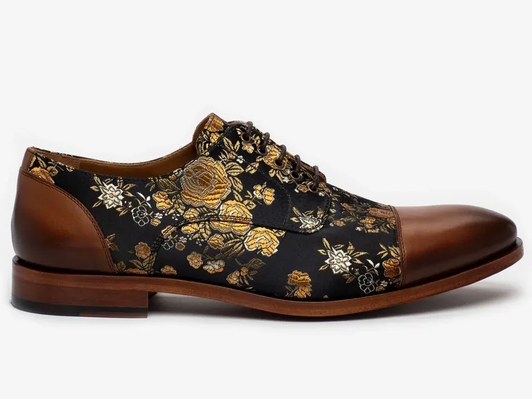 Black and gold floral oxford shoe for groom