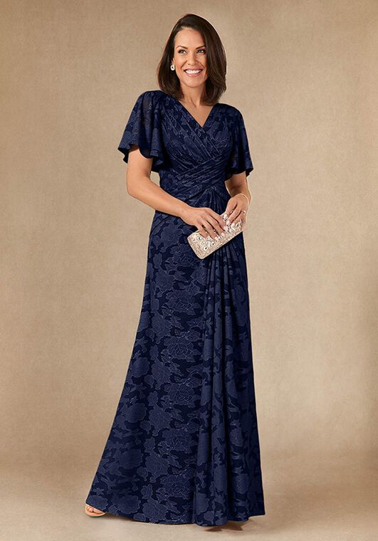 Azazie Azazie Emmeline Floral Burnout in Dark Navy Mother Of The Bride Dress 