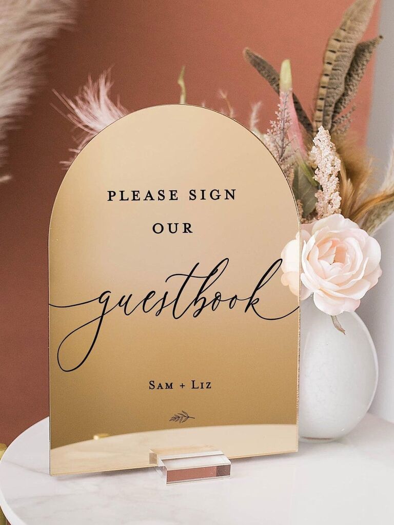 Arched acrylic wedding guest book sign