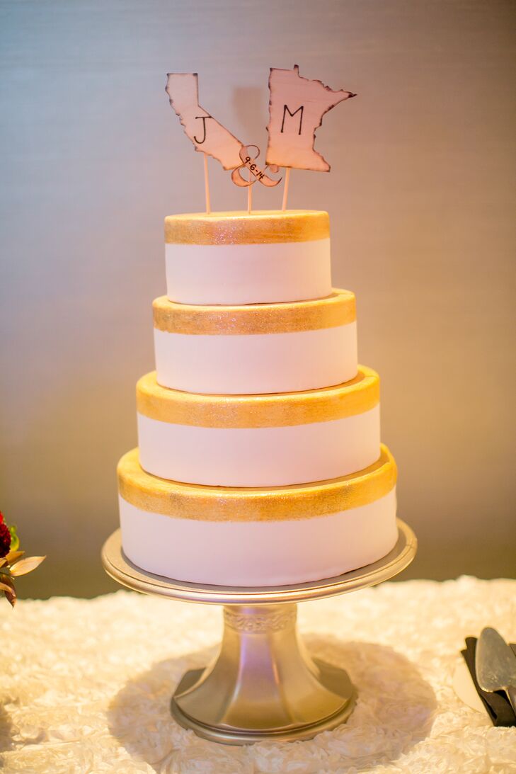 Whimsical State Cake Topper On Yellow Rimmed Cake