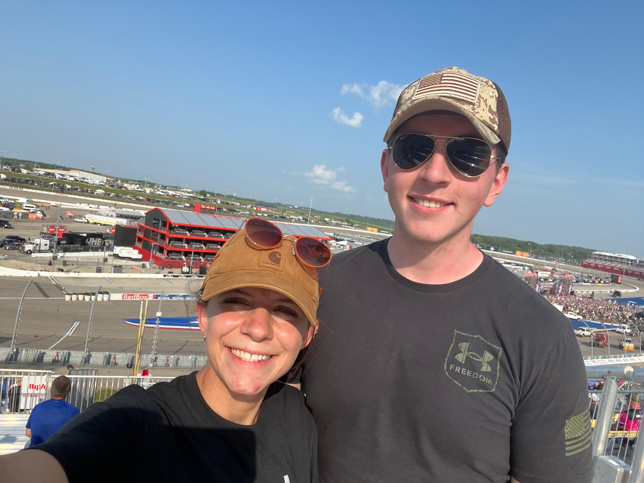 HyVee IndyCar race weekend at Iowa Speedway near Des Moines. Allyson won free tickets as a Hyvee employee!