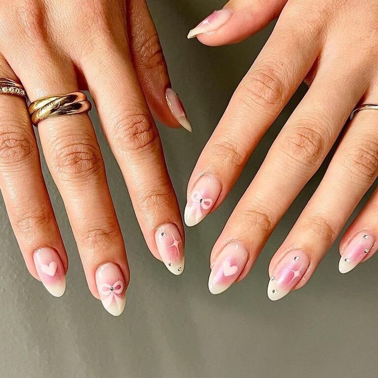 Pink airbrushed bridal nail inspiration