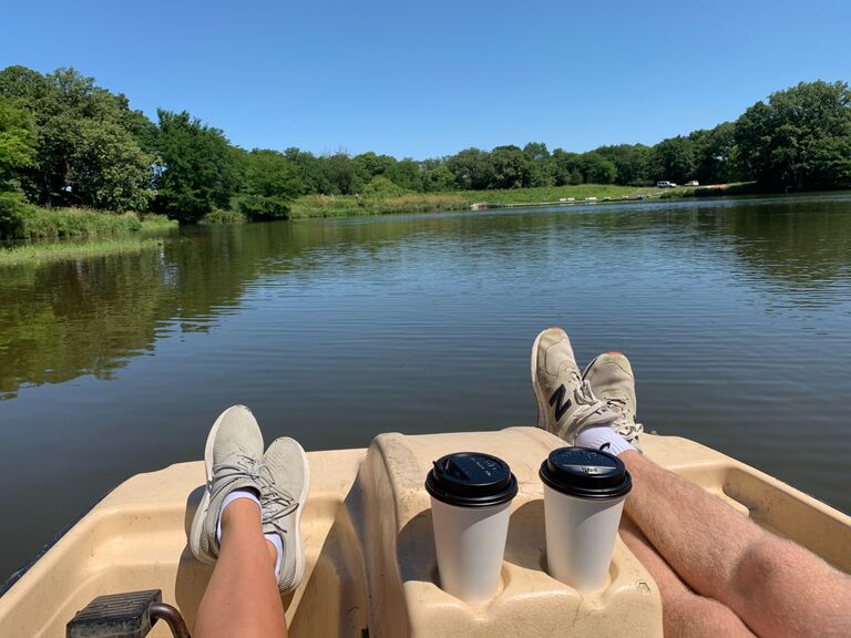 Having coffee (one of our favorite things) while taking a boat ride at Camp CJH (one of our favorite places)