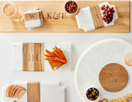 Marble and wooden lazy Susan with engraved monogram