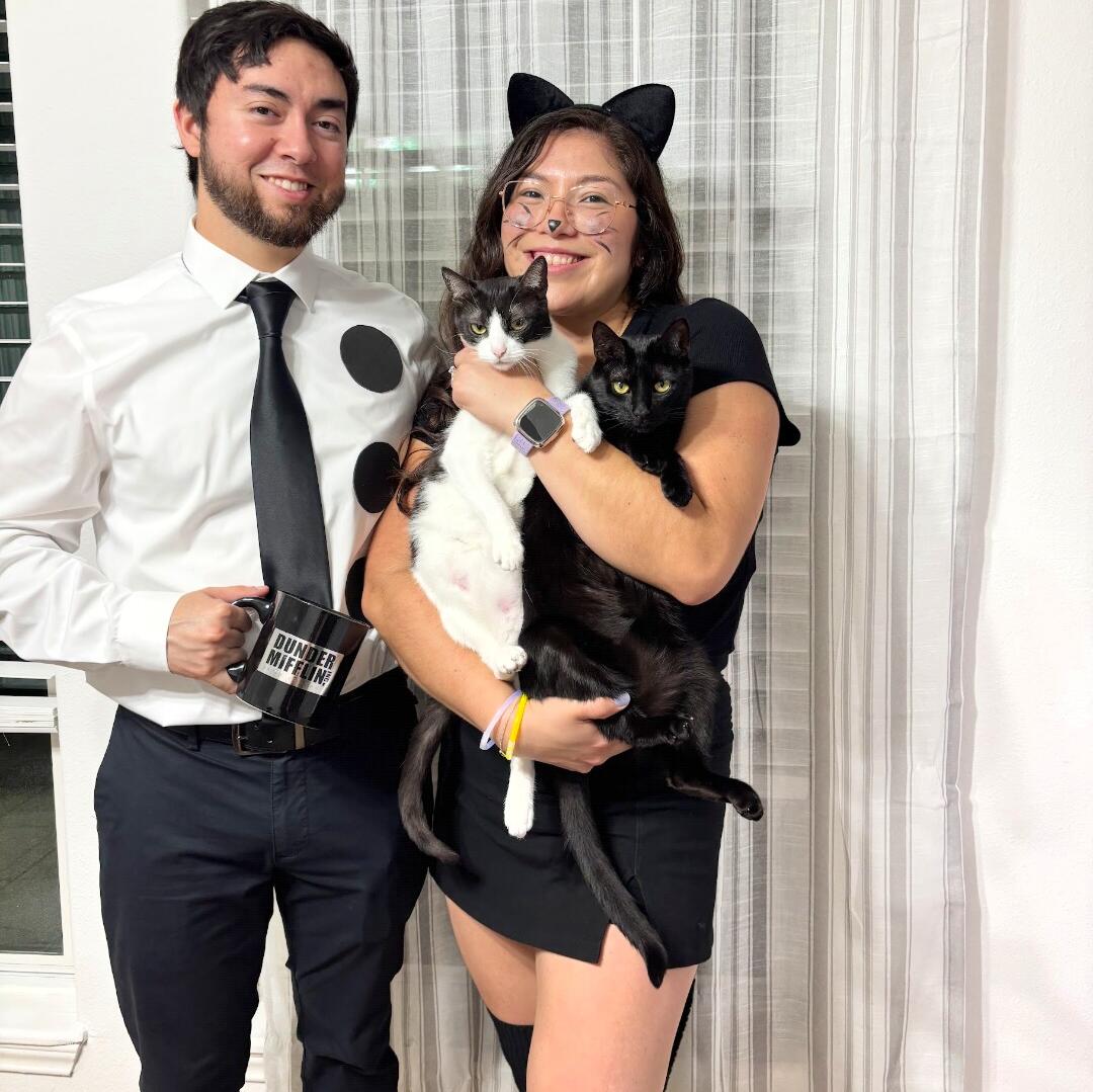 We became pet owners to two lovely and sassy cats, Alice and Minerva! (Also we dressed as Jim and Pam from the Office for Halloween, iykyk) 