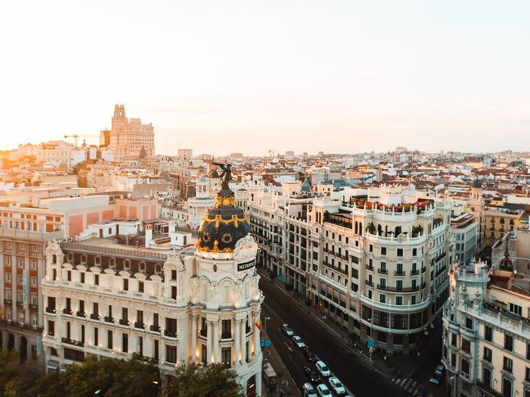 Cityscape of Madrid at sunset