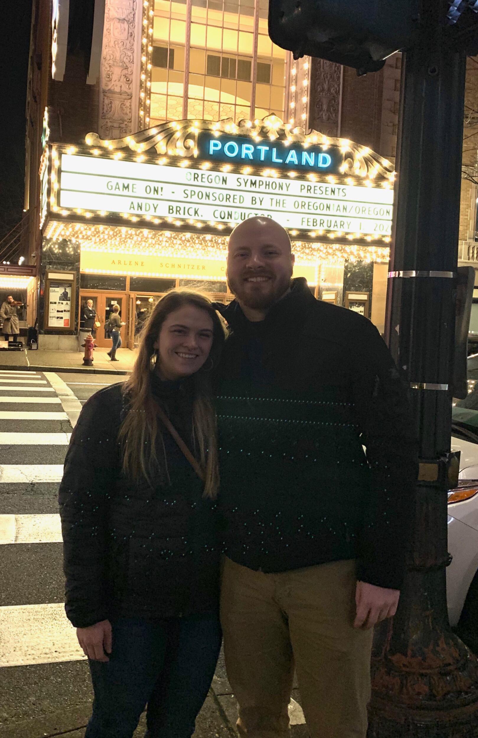 Blake and Reilly's first picture as a couple together. The pair nerded out to the Oregon Symphony play video game themes. 