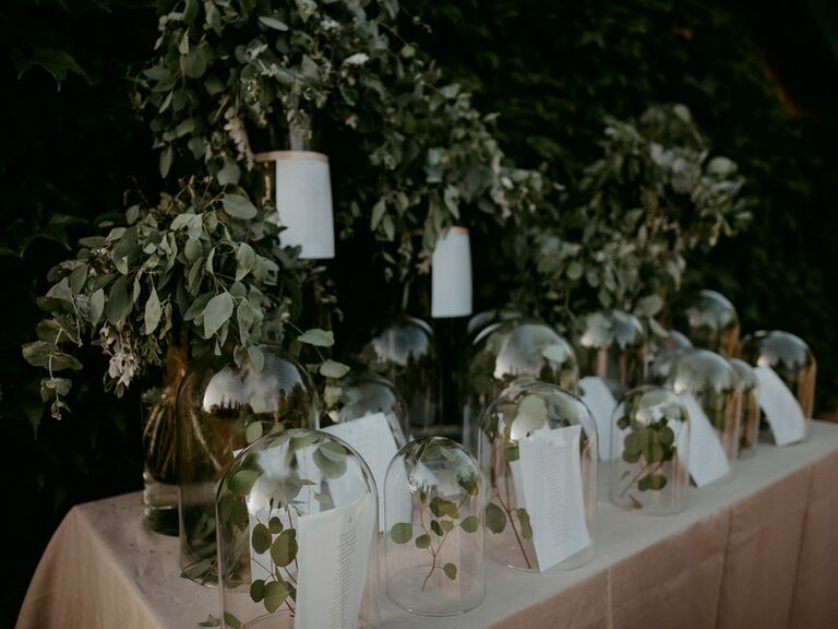 Glass cloches dark academia wedding decor