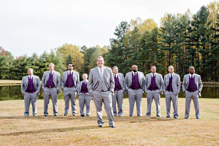 Gray And Purple Groomsmen Suits