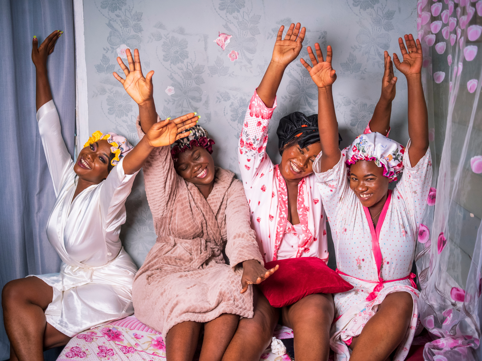 Bridesmaids and bride at spa bachelorette party