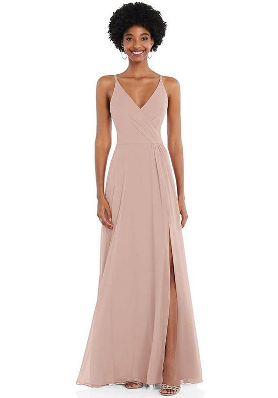 Dessy Group Diamond Halter Bias Midi Slip Dress with Convertible