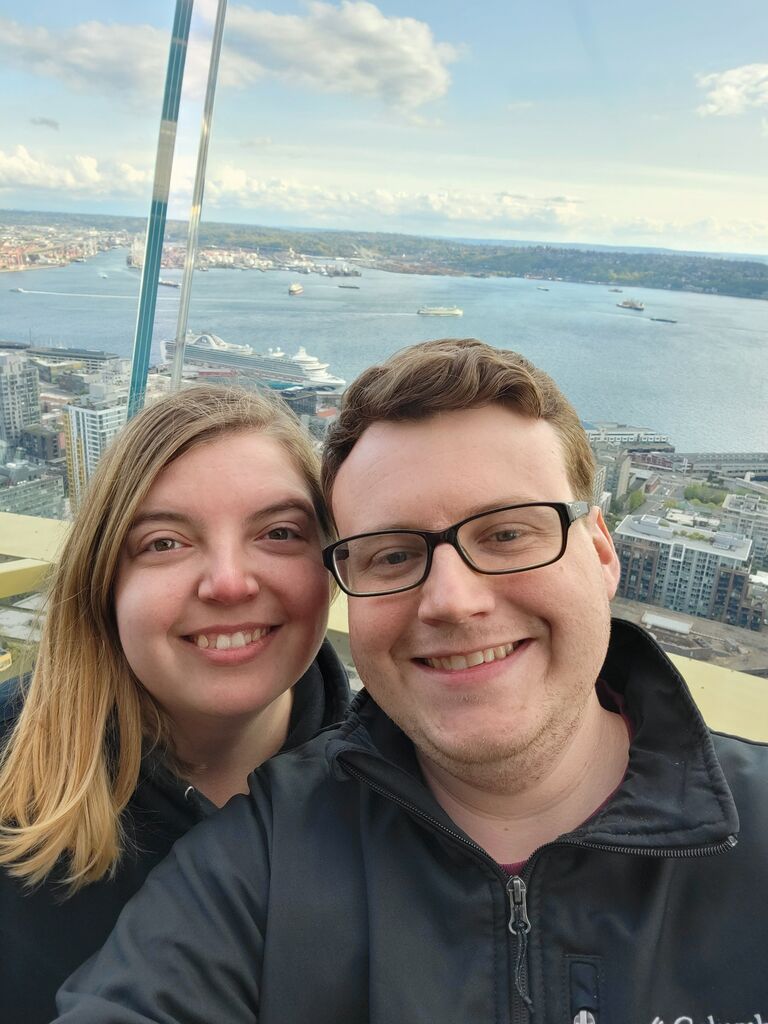 The couple took a train to Seattle to see Katy's best friend and to enjoy the view from the Space Needle.