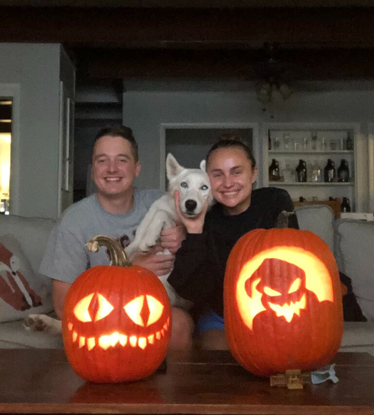 Our first time carving pumpkins together. Gryffin was a great helper.