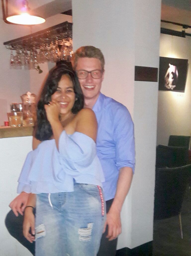 How did Anders and Padmini met? through Tinder, in China.

This photo was taken the first time they met at Alba Café in Beijing, China
