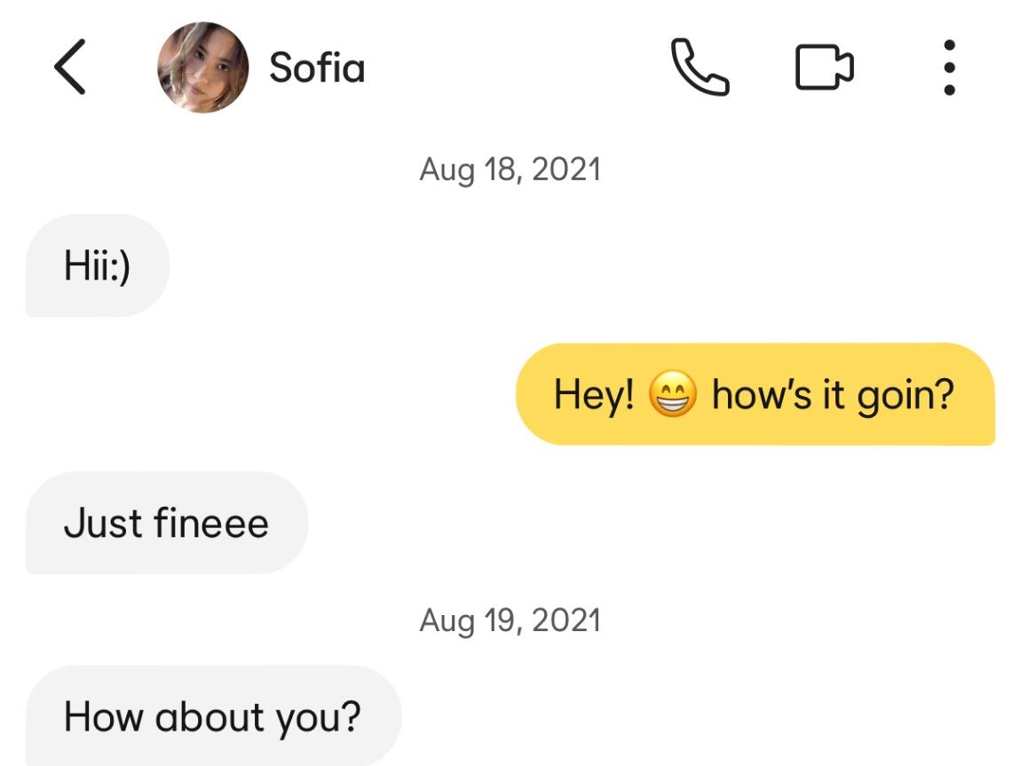 Not knowing what the future might hold, Sofia and Sam were both hoping to find a meaningful connection on Bumble. When they matched on August 18, 2021, their future quietly began—with a very nervy first conversation. Sofia admits she first fell for Ozzie, Sam’s lovable dog, before truly noticing Sam himself. Sam, meanwhile, was pretty sure her profile was a scam.