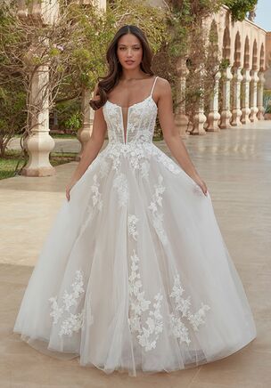Tulle A-Line with Notch Neckline and Chiffon Appliqués