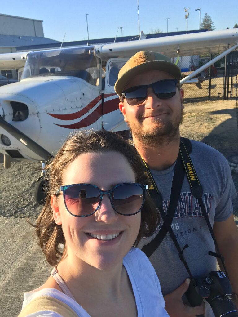 Aerial Bay Tour @ Charles M. Schulz Airport, Sonoma County, CA - 4 person flight with Jan as the pilot alongside an instructor, viewing the entire bay over sunset. *where we took the save-the-season photo we sent when we got engaged* - 5 years Together