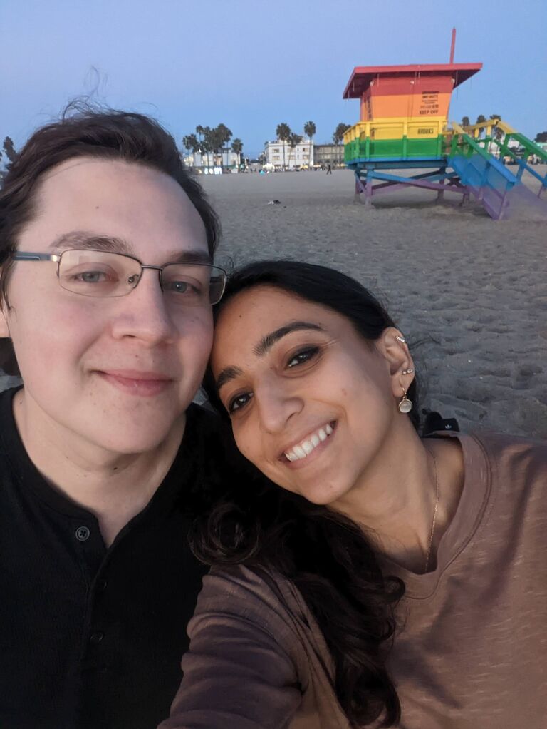 Celebrating Kevin's birthday on the beach as Nive moves to California.