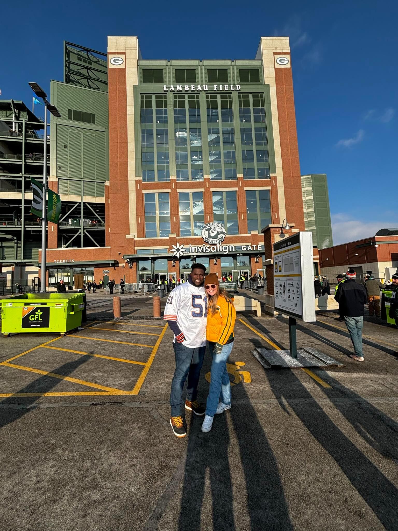 Sam took Thomas to his first NFL game. Bears vs Packers and it was the last game of the year at Lambeau Stadium. The Packers won BTW! 