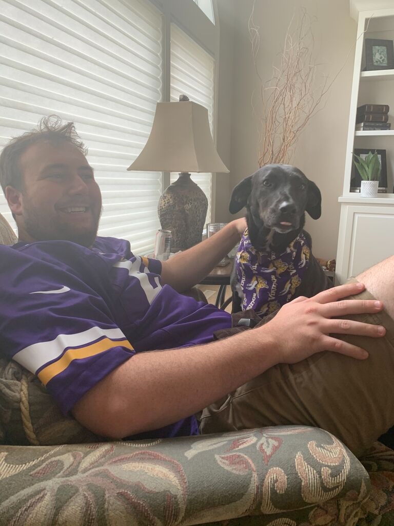 Nick and Nati on a Vikings football Sunday -  our favorite Hendrickson family tradition! 
