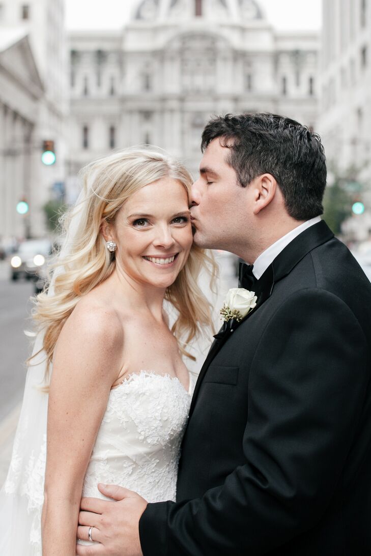 Groom and Bride with Wavy Down Hairstyle and Neutral Makeup