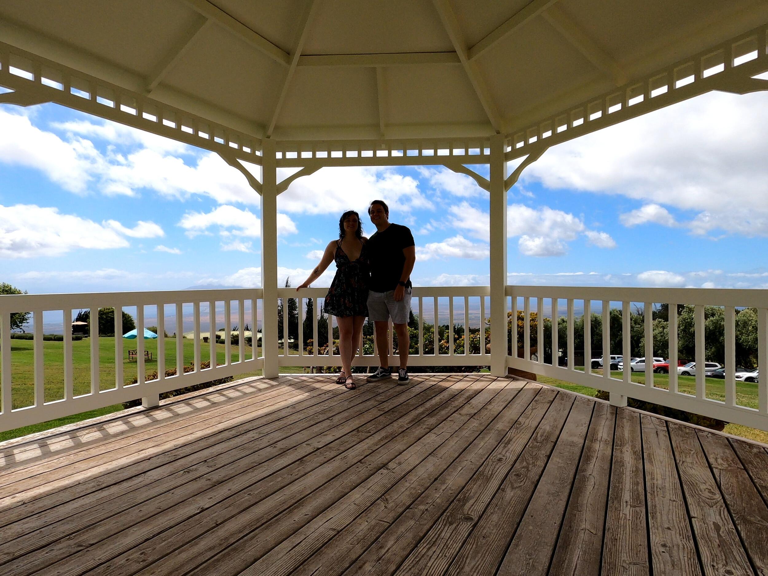 Boyce makes Megan walk up a 5 minute hill to get engaged... Megan does not like walking in an upward trajectory, and proceeded to sprawl on the ground in the middle of the gazebo as Boyce set up the camera for a "panoramic shot" of the vineyard. He asks her to crawl off of the floor to take a picture, and then proceeds to creepily whisper in her ear "I lied to you."

We both handled this moment quite well, I would say