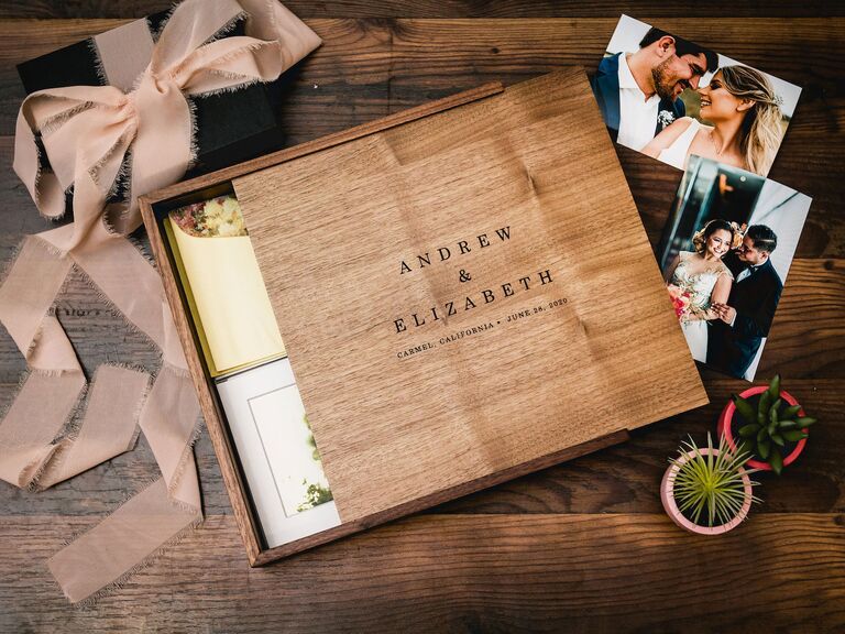 Personalized wooden memory box engagement gift for friends
