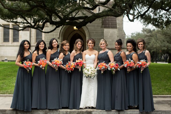 dark gray bridesmaid dresses