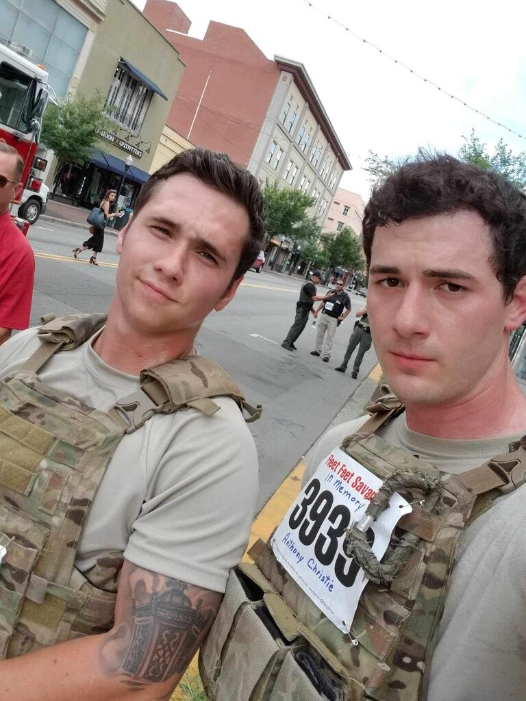 Josh and Mike (the Best Man),  after running the Savannah Mile. 