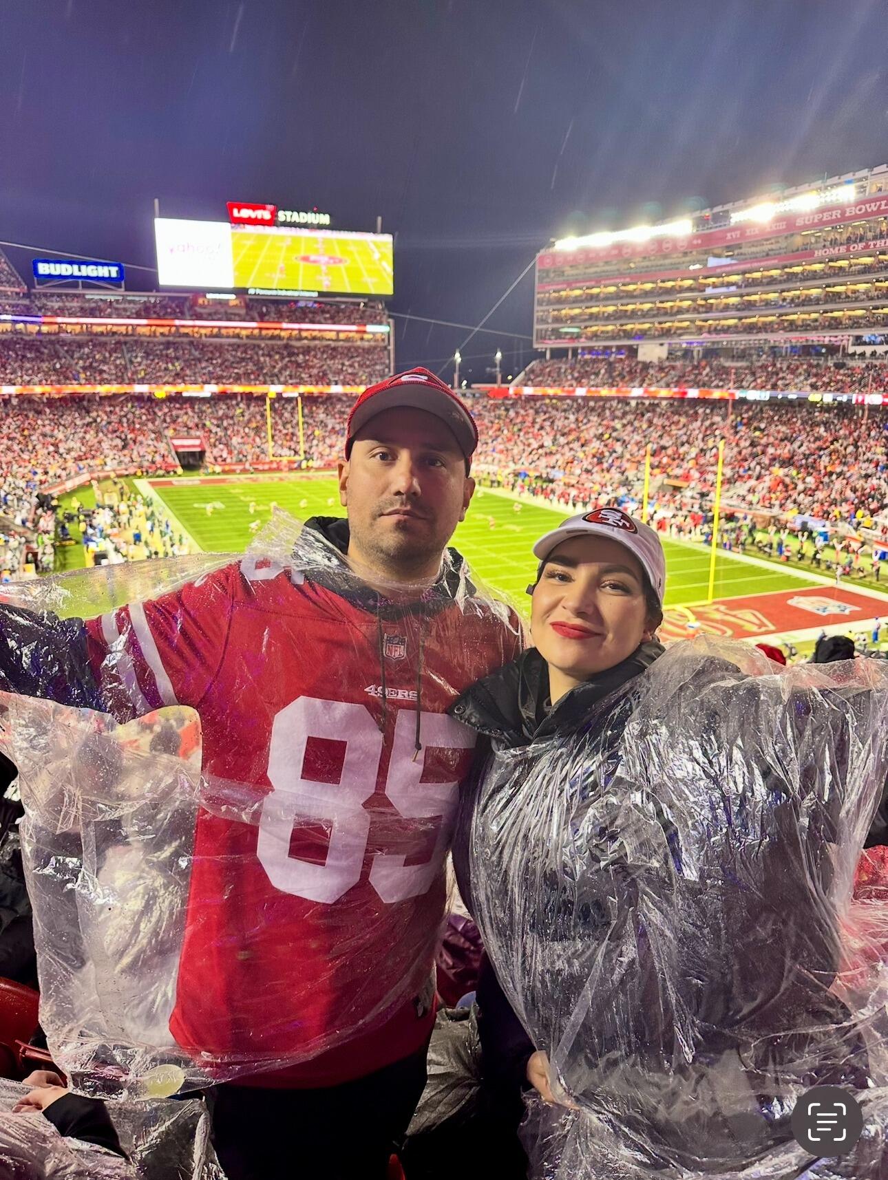 Vince will try to tell you all that Barb is a Niner fan, while she will stick with her stance that she is simply being a supportive girlfriend.

Playoff Game against the Green Bay Packers @ Levi Stadium in Santa Clara, Ca