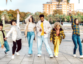 Flash mob performing on street