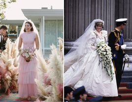 Mandy Moore with her wedding flowers and Princess Diana with her wedding bouquet