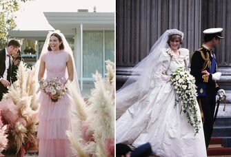 Mandy Moore with her wedding flowers and Princess Diana with her wedding bouquet
